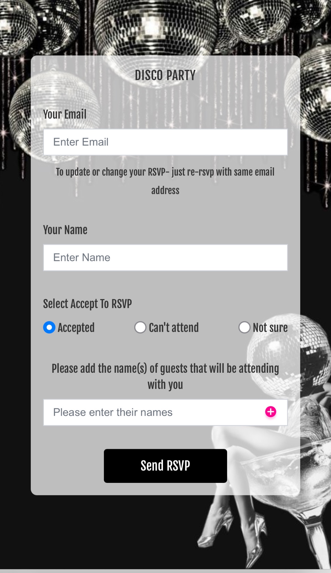 Disco Glam RSVP template